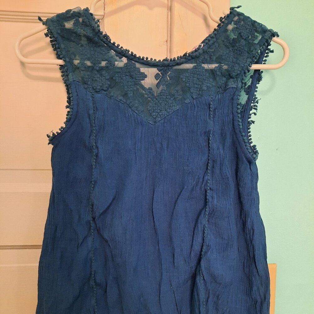 JW Style Blue Lace Boho Tank Top
